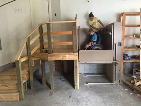 A lift is installed in a client's home under new construction by Tucker's House
