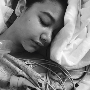 Yasmeene Abudhair in the hospital after her brain injury.