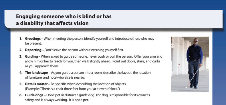 A screenshot of the disability etiquette brochure. Alt formats of the brochure can be found at the link within the article.