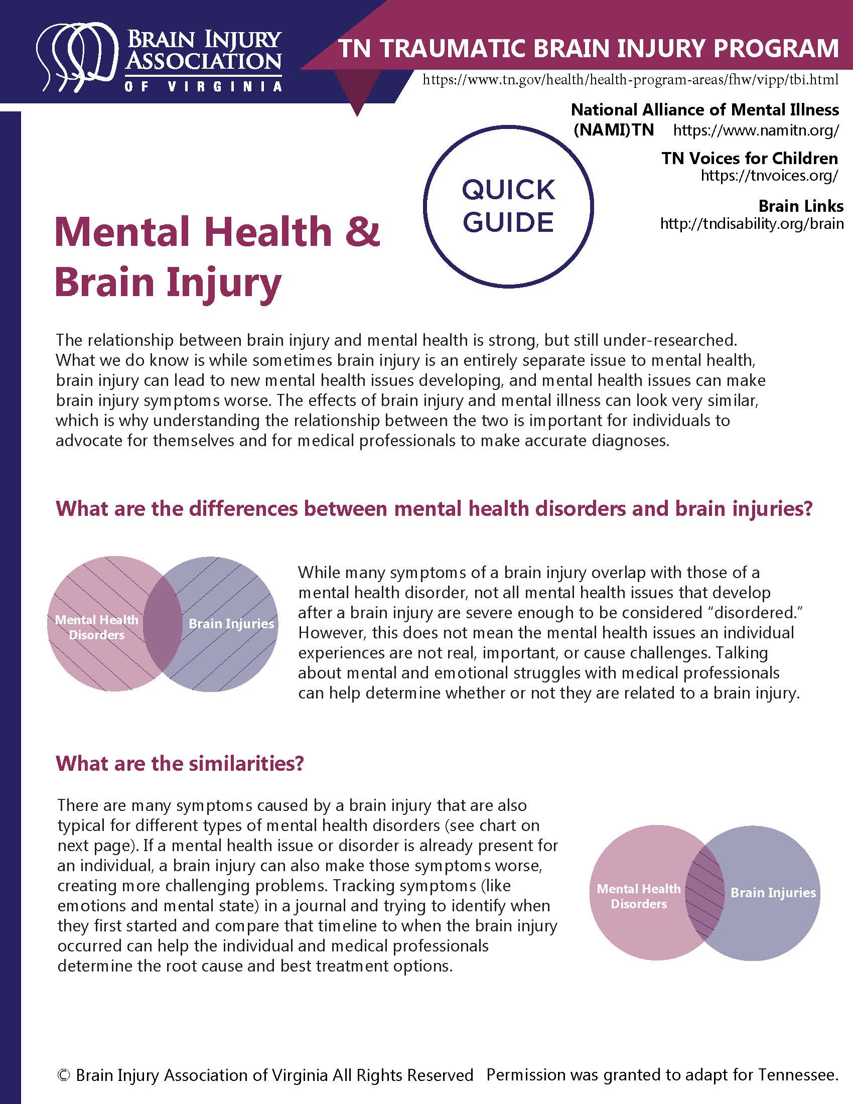 Mental Health and Brain Injury Quick Guide