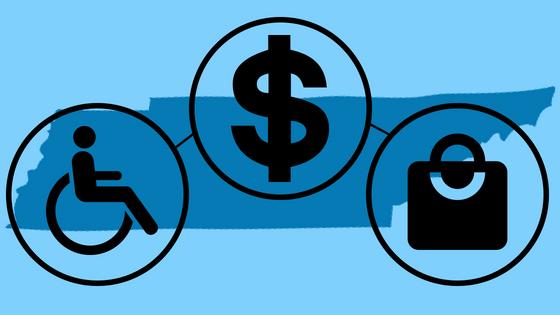 Disability, Money, and Work Symbols Over Blue Background