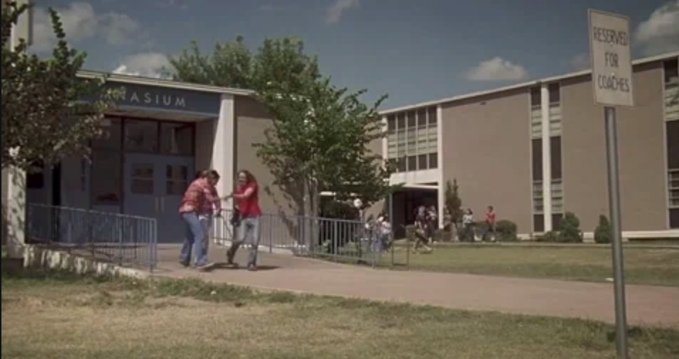 Three guys leaving the gym and slapping hands from the movie Dazed and Confused