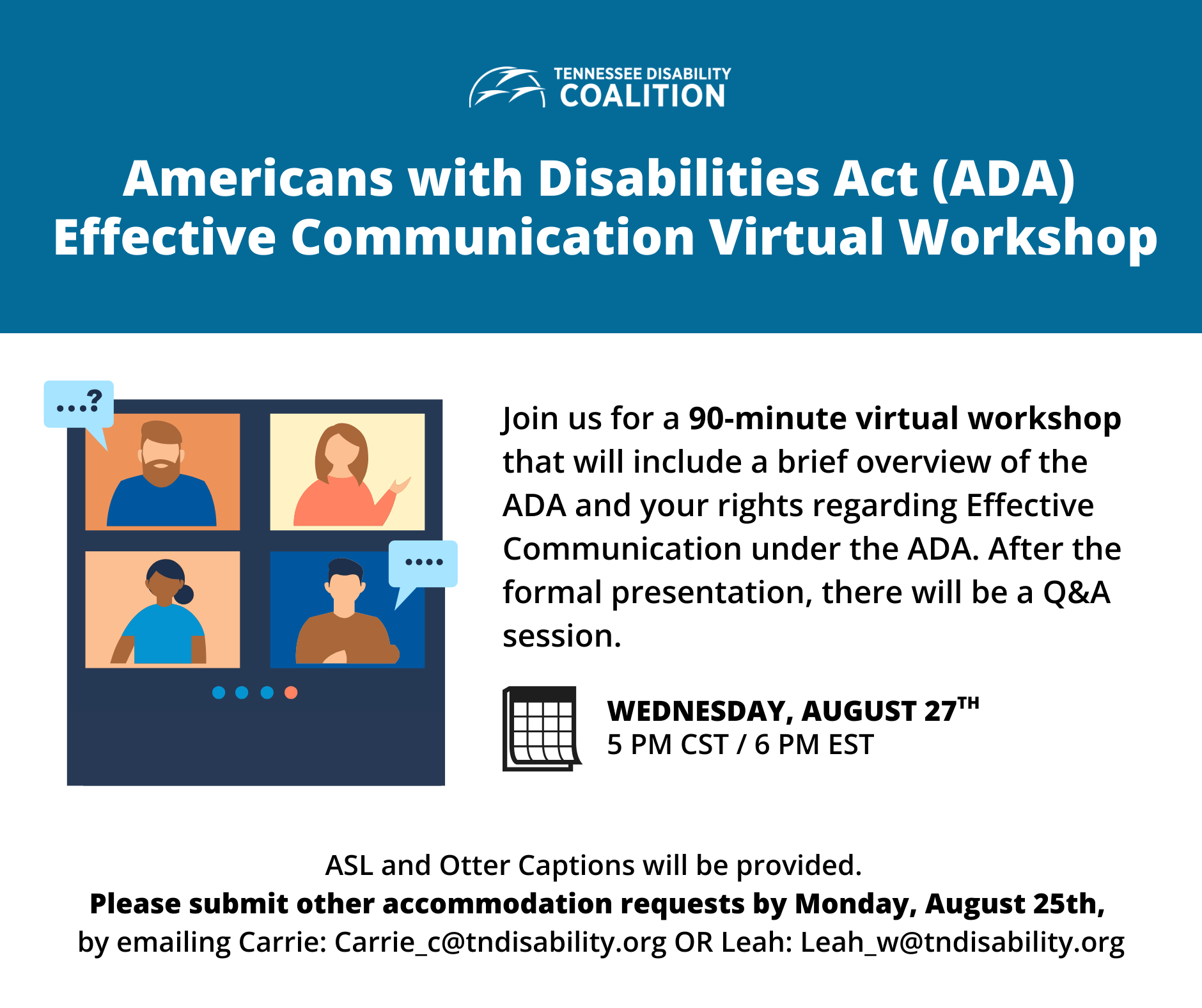 ADA Effective Communication Virtual Workshop Flyer
