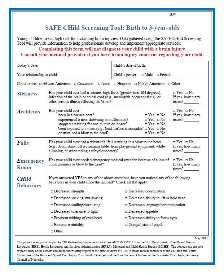 SAFE CHild Screening Tool Birth - 3 Year Olds